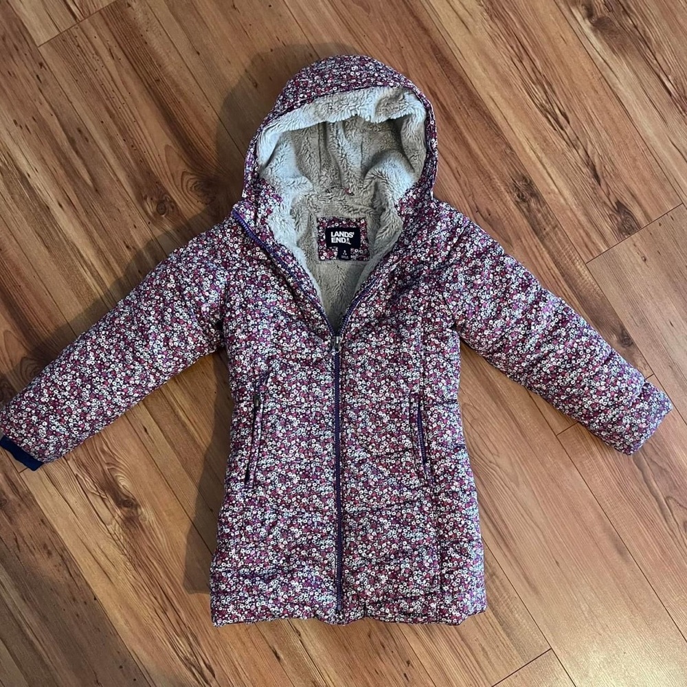 Lands End Girls Size 7 Fleece lined alternative down thermoplume winter jacket